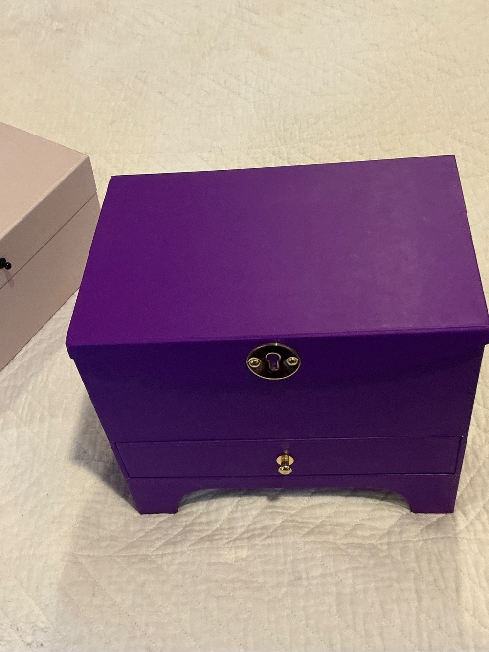 Elegant Purple Jewelry Organizer Box with Lock and Drawer